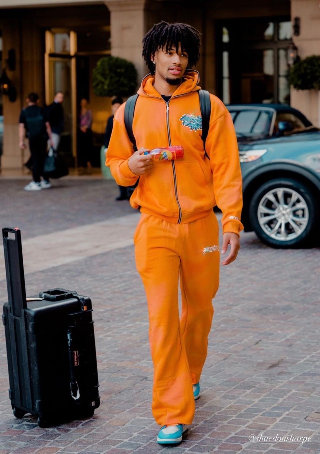Chezza Clouded Rhinestone Full Zip Hoodie (Orange)