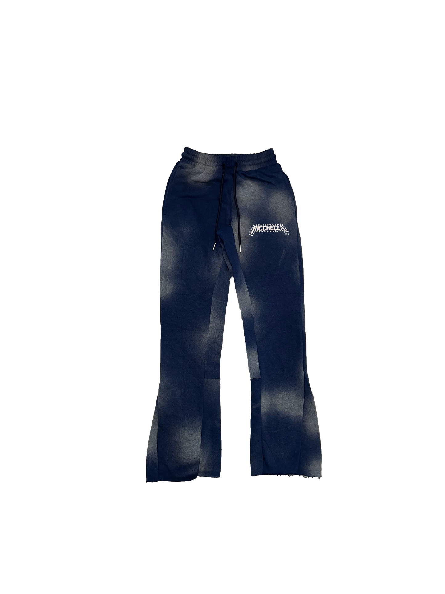 Chezza Clouded Rhinestone Flared Sweat Pants (Navy)