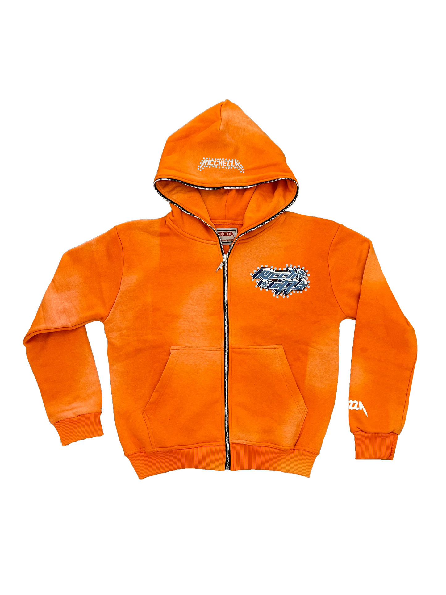 Chezza Clouded Rhinestone Full Zip Hoodie (Orange)