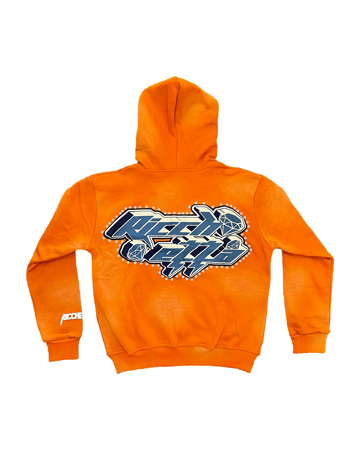 Chezza Clouded Rhinestone Full Zip Hoodie (Orange)