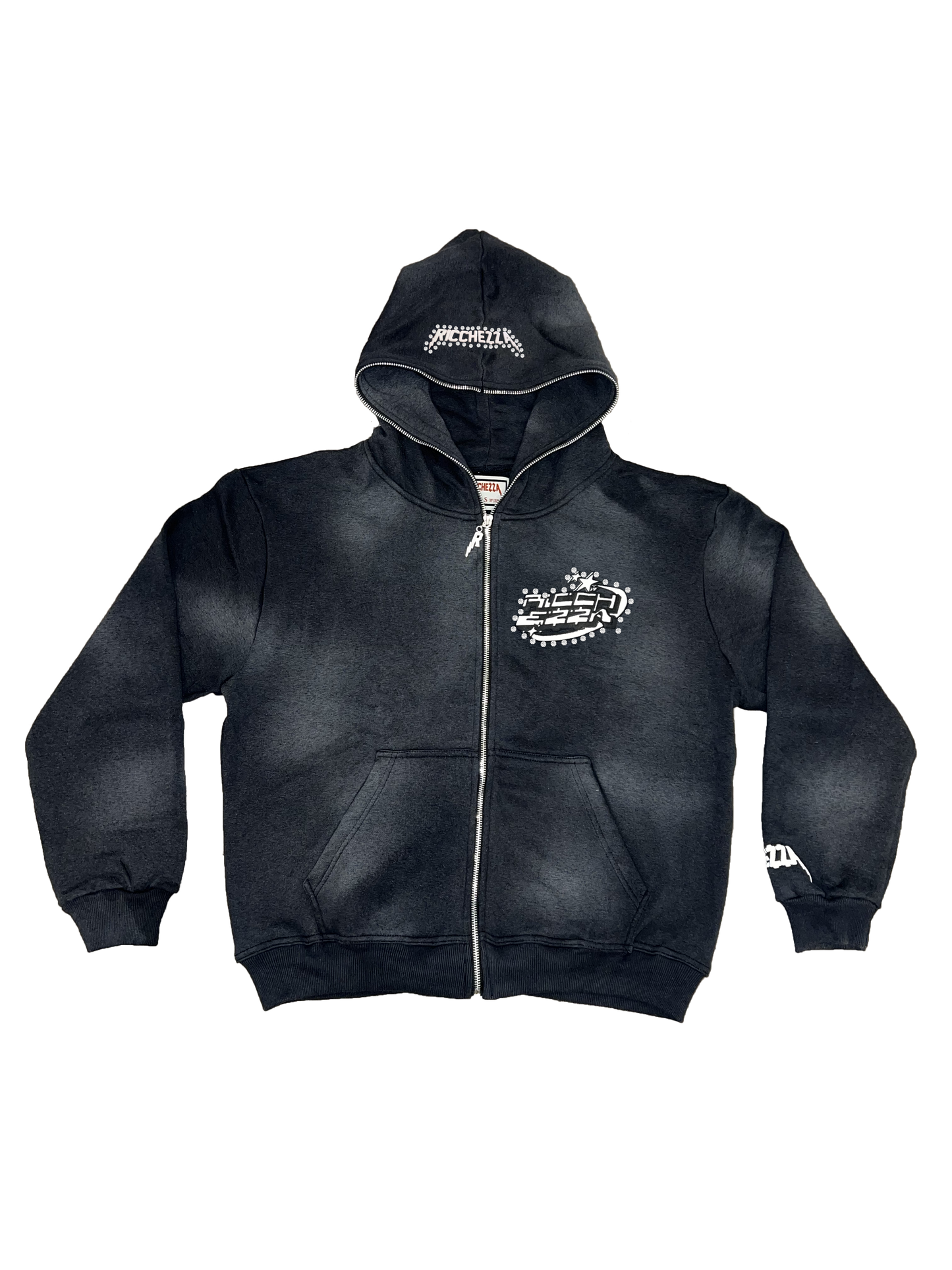 Chezza Clouded Rhinestone Full Zip Hoodie (Black)