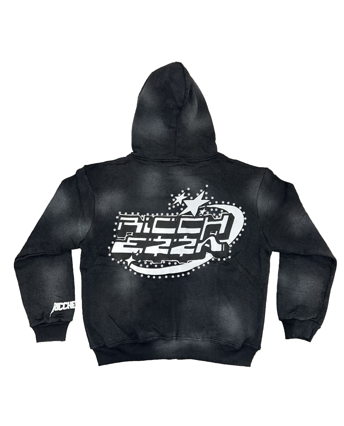 Chezza Clouded Rhinestone Full Zip Hoodie (Black)