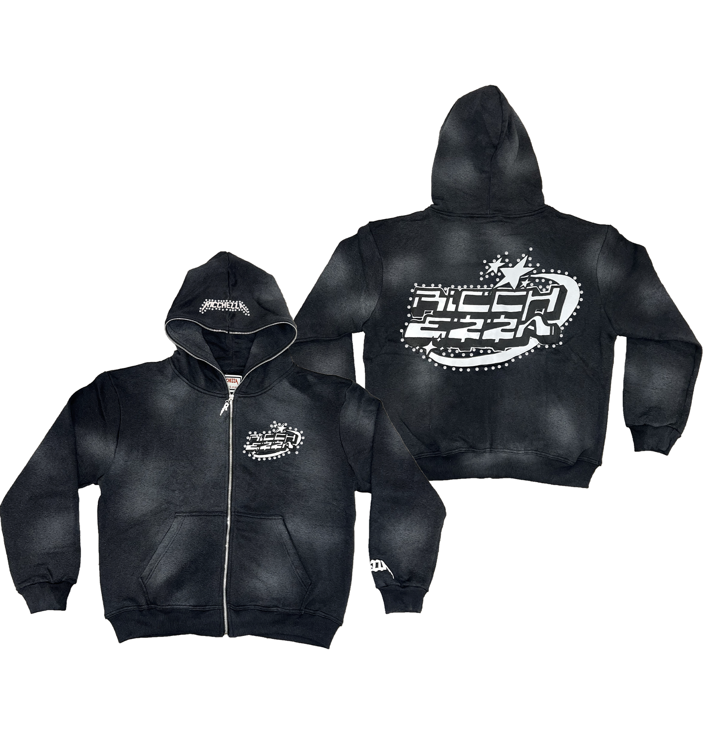 Chezza Clouded Rhinestone Full Zip Hoodie (Black)