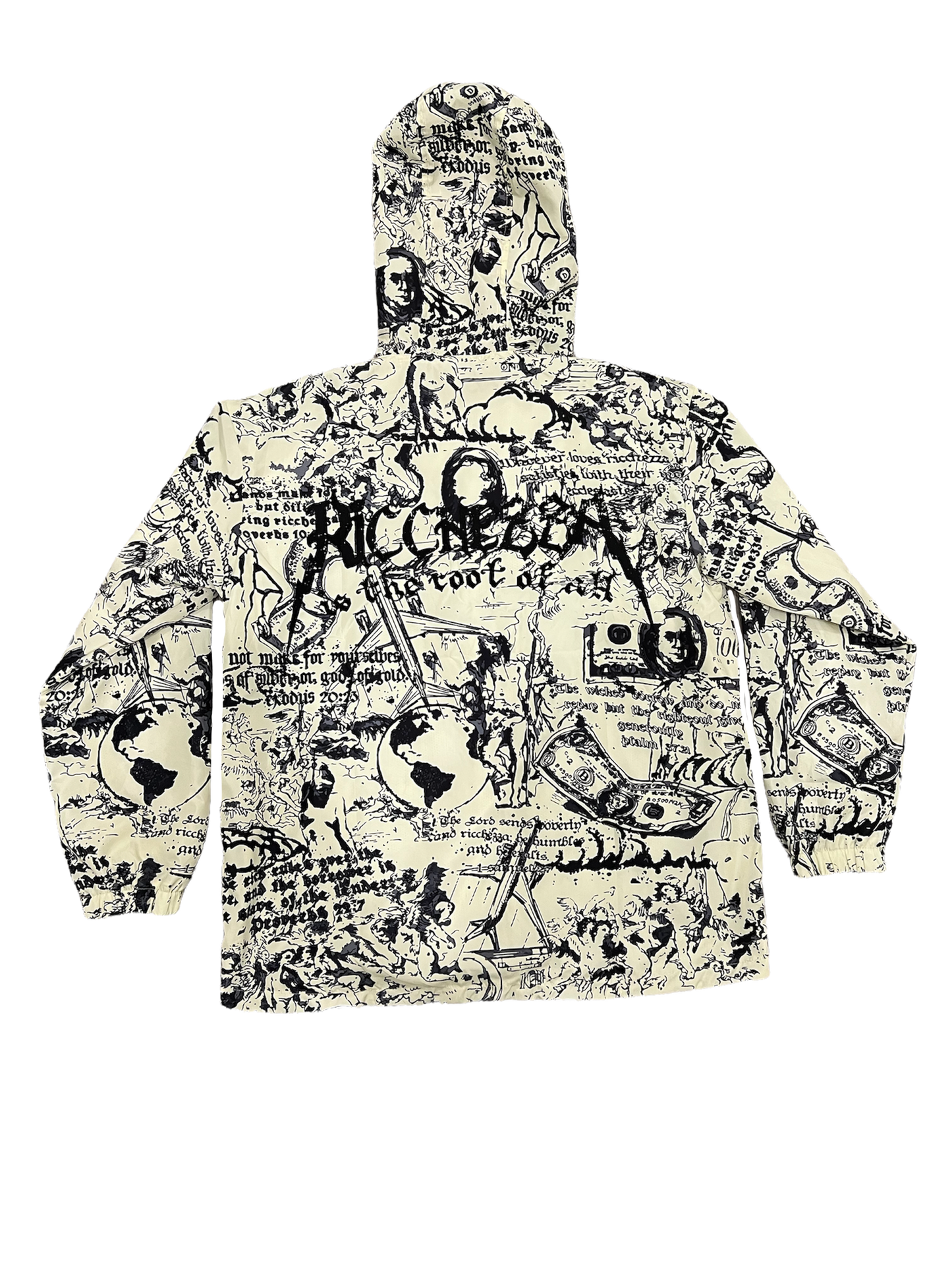 "Ricchezza is the Root of All" Allover Print Windbreaker Jacket
