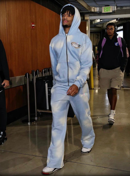 Chezza Clouded Rhinestone Full Zip Hoodie (Sky Blue)