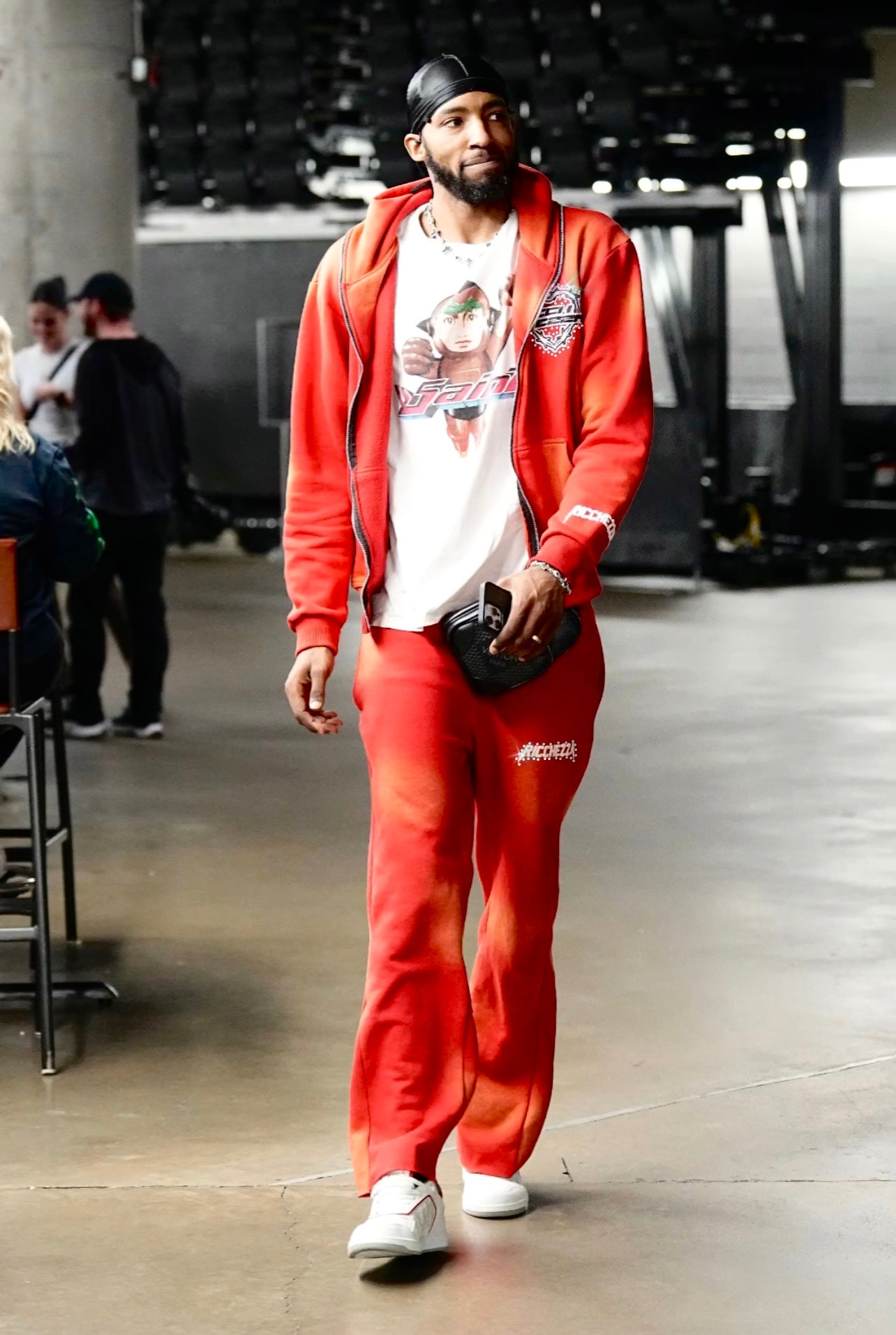 Chezza Clouded Rhinestone Flared Sweat Pants (Red)
