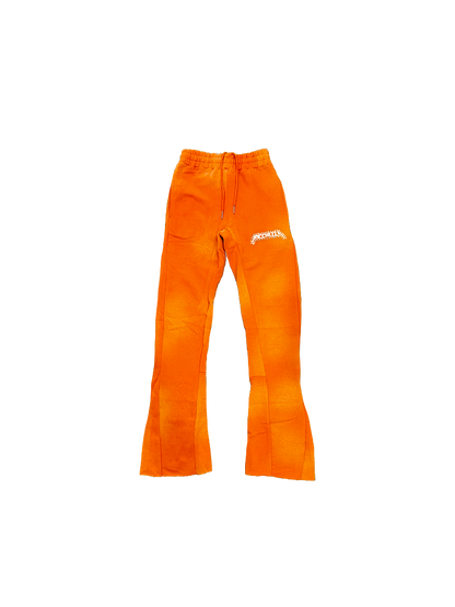 Chezza Clouded Rhinestone Flared Sweat Pants (Orange)