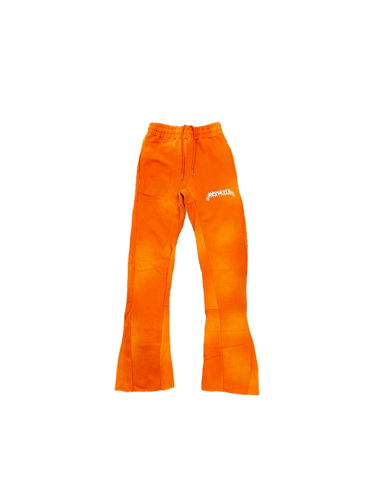 Chezza Clouded Rhinestone Flared Sweat Pants (Orange)