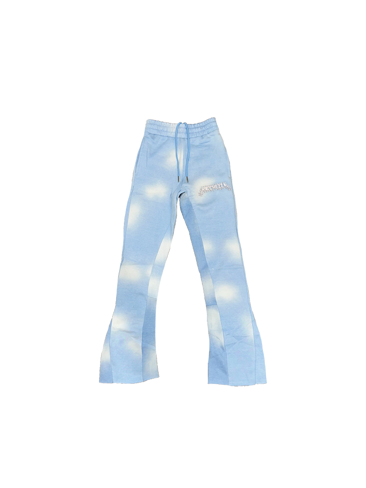 Chezza Clouded Rhinestone Flared Sweat Pants (Sky Blue)