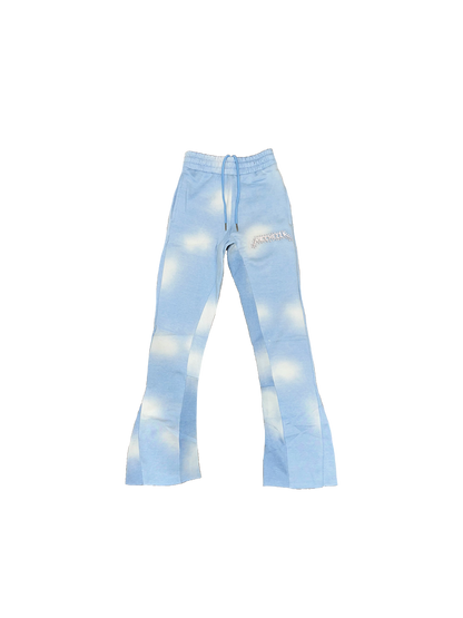 Chezza Clouded Rhinestone Flared Sweat Pants (Sky Blue)