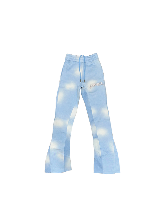 Chezza Clouded Rhinestone Flared Sweat Pants (Sky Blue)