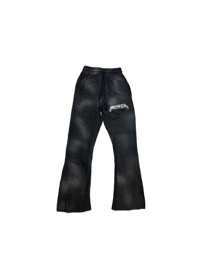 Chezza Clouded Rhinestone Flared Sweat Pants (Black)