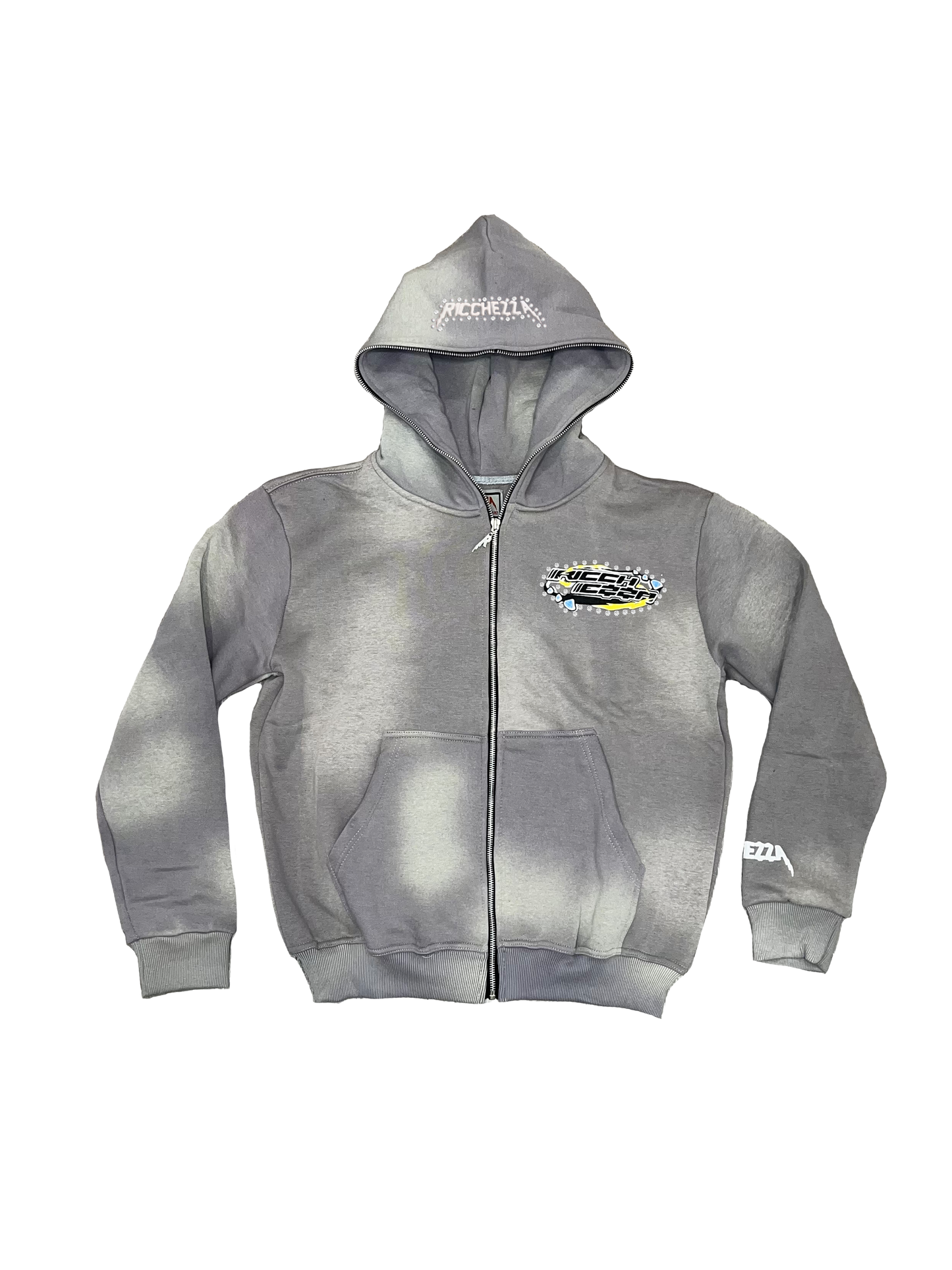 Chezza Clouded Rhinestone Full Zip Hoodie (Grey)