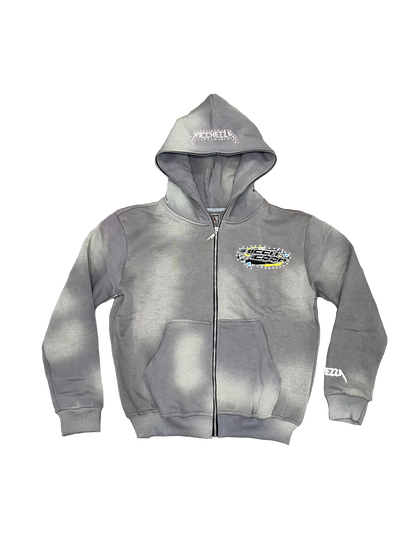 Chezza Clouded Rhinestone Full Zip Hoodie (Grey)
