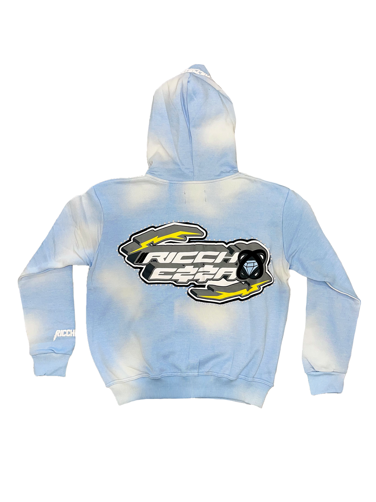 Chezza Clouded Rhinestone Full Zip Hoodie (Sky Blue)