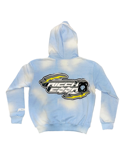 Chezza Clouded Rhinestone Full Zip Hoodie (Sky Blue)