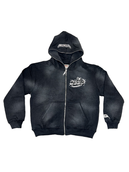 Chezza Clouded Rhinestone Full Zip Hoodie (Black)