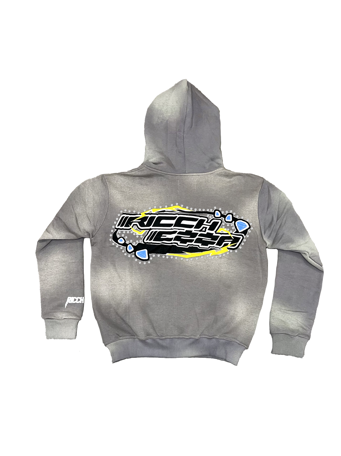 Chezza Clouded Rhinestone Full Zip Hoodie (Grey)