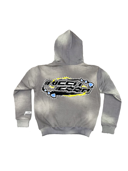 Chezza Clouded Rhinestone Full Zip Hoodie (Grey)