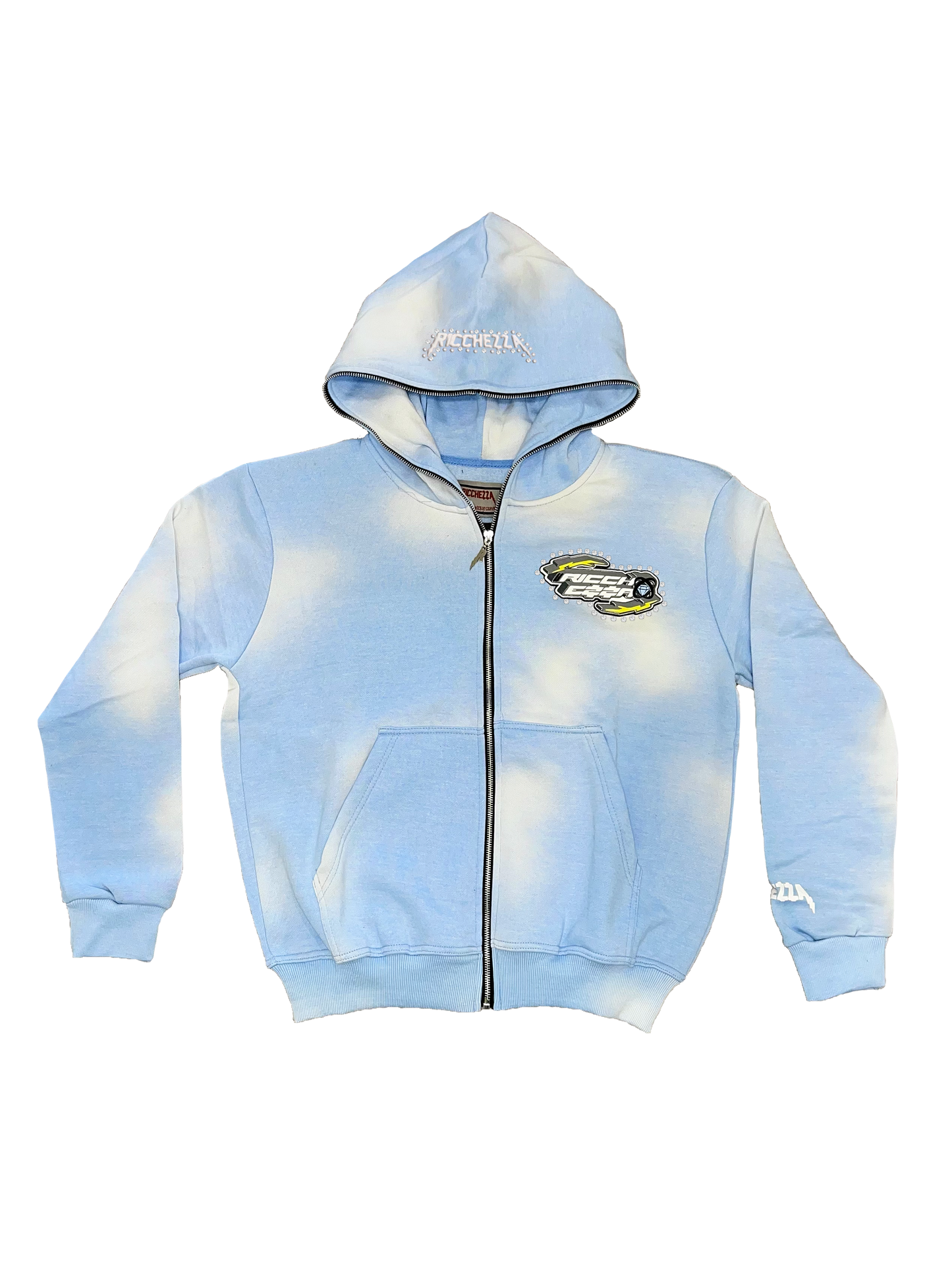 Chezza Clouded Rhinestone Full Zip Hoodie (Sky Blue)