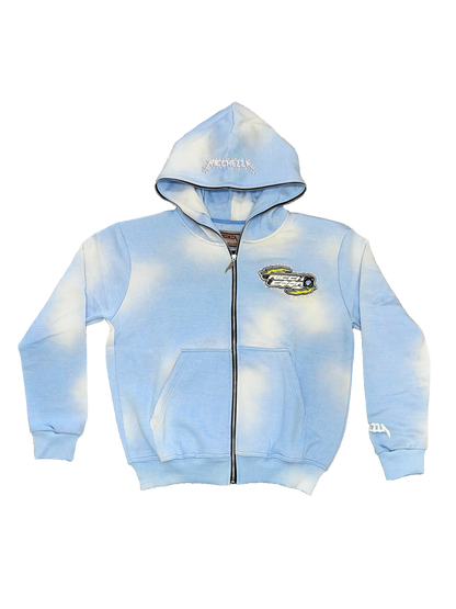 Chezza Clouded Rhinestone Full Zip Hoodie (Sky Blue)