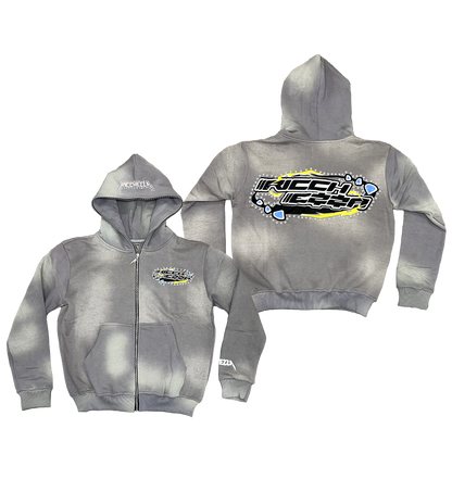 Chezza Clouded Rhinestone Full Zip Hoodie (Grey)