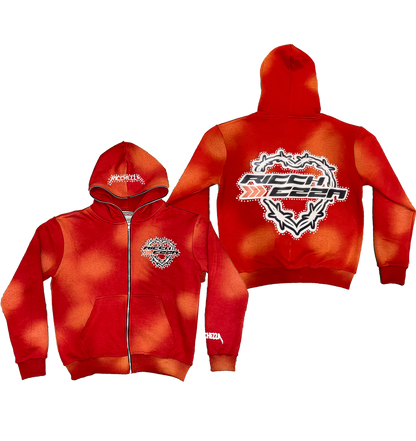 Chezza Clouded Rhinestone Full Zip Hoodie (Red)