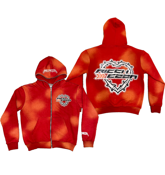 Chezza Clouded Rhinestone Full Zip Hoodie (Red)