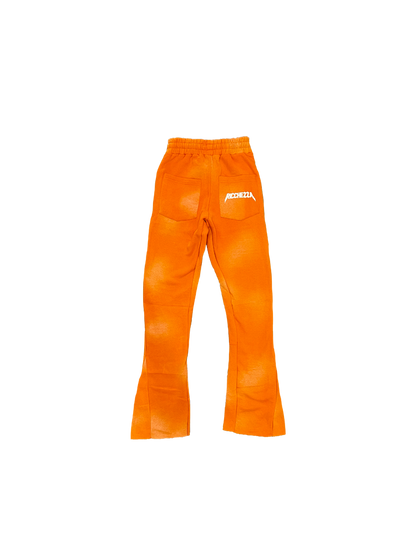Chezza Clouded Rhinestone Flared Sweat Pants (Orange)