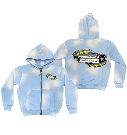 Chezza Clouded Rhinestone Full Zip Hoodie (Sky Blue)