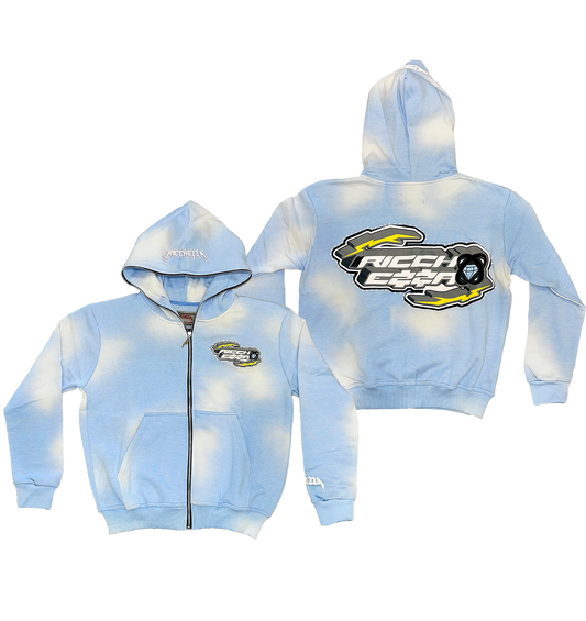 Chezza Clouded Rhinestone Full Zip Hoodie (Sky Blue)