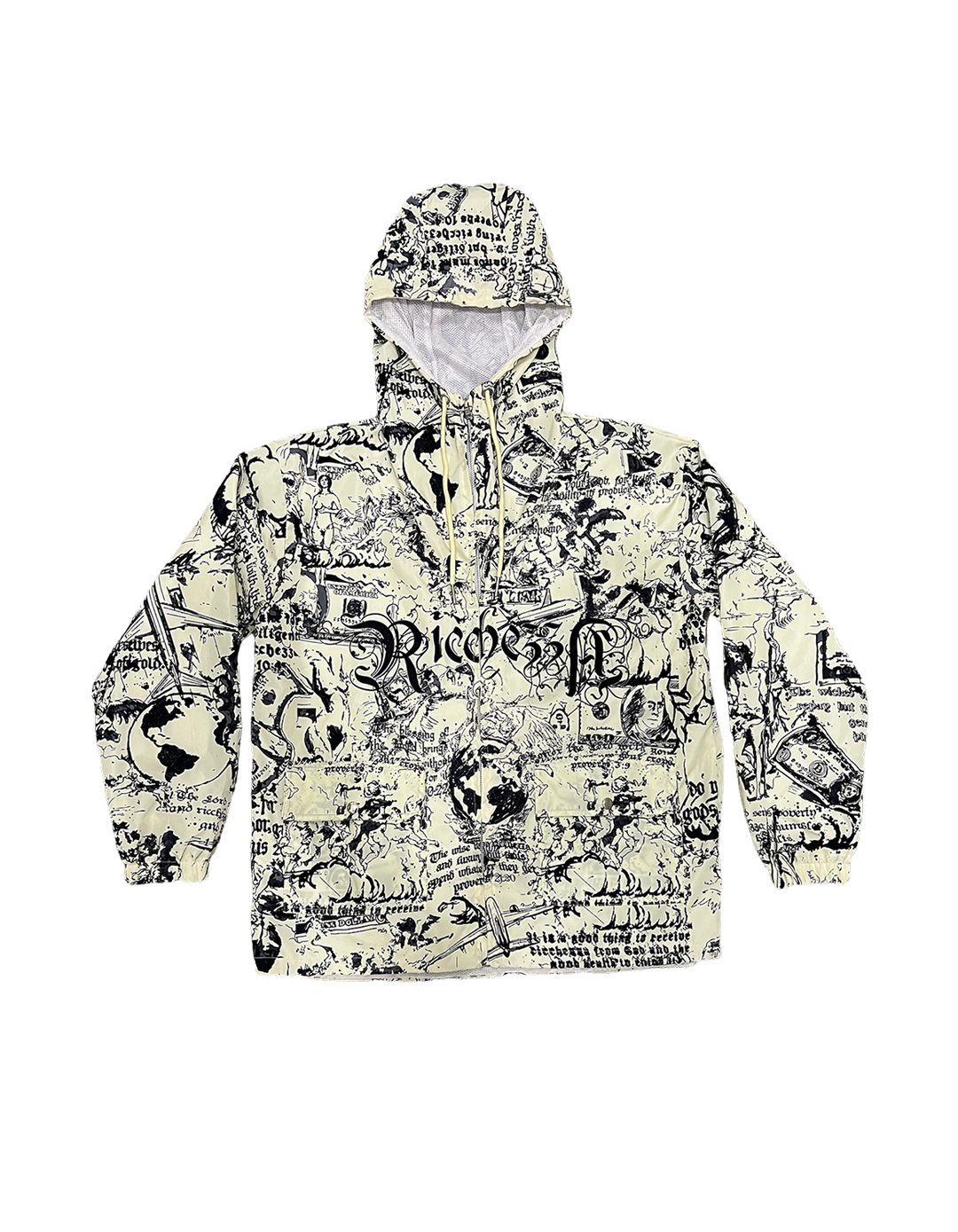 "Ricchezza is the Root of All" Allover Print Windbreaker Jacket