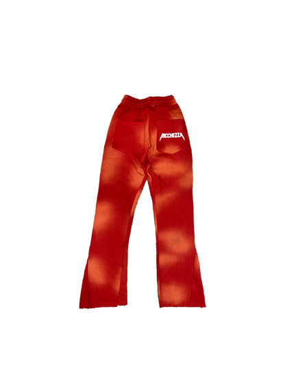 Chezza Clouded Rhinestone Flared Sweat Pants (Red)